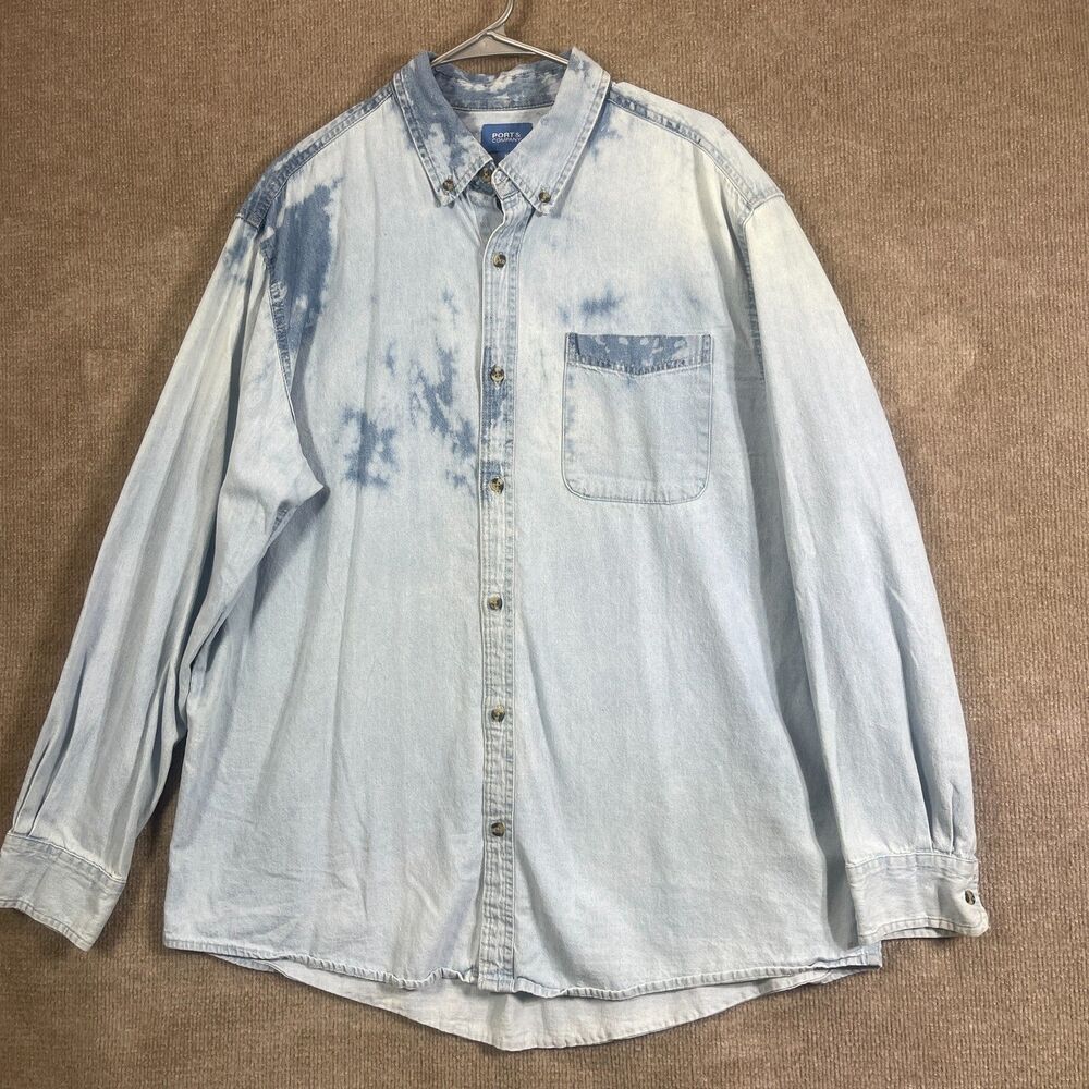 Port & Company Denim Shirt Mens XL Longhorn Rhinestone Western Boho Y2K Rodeo